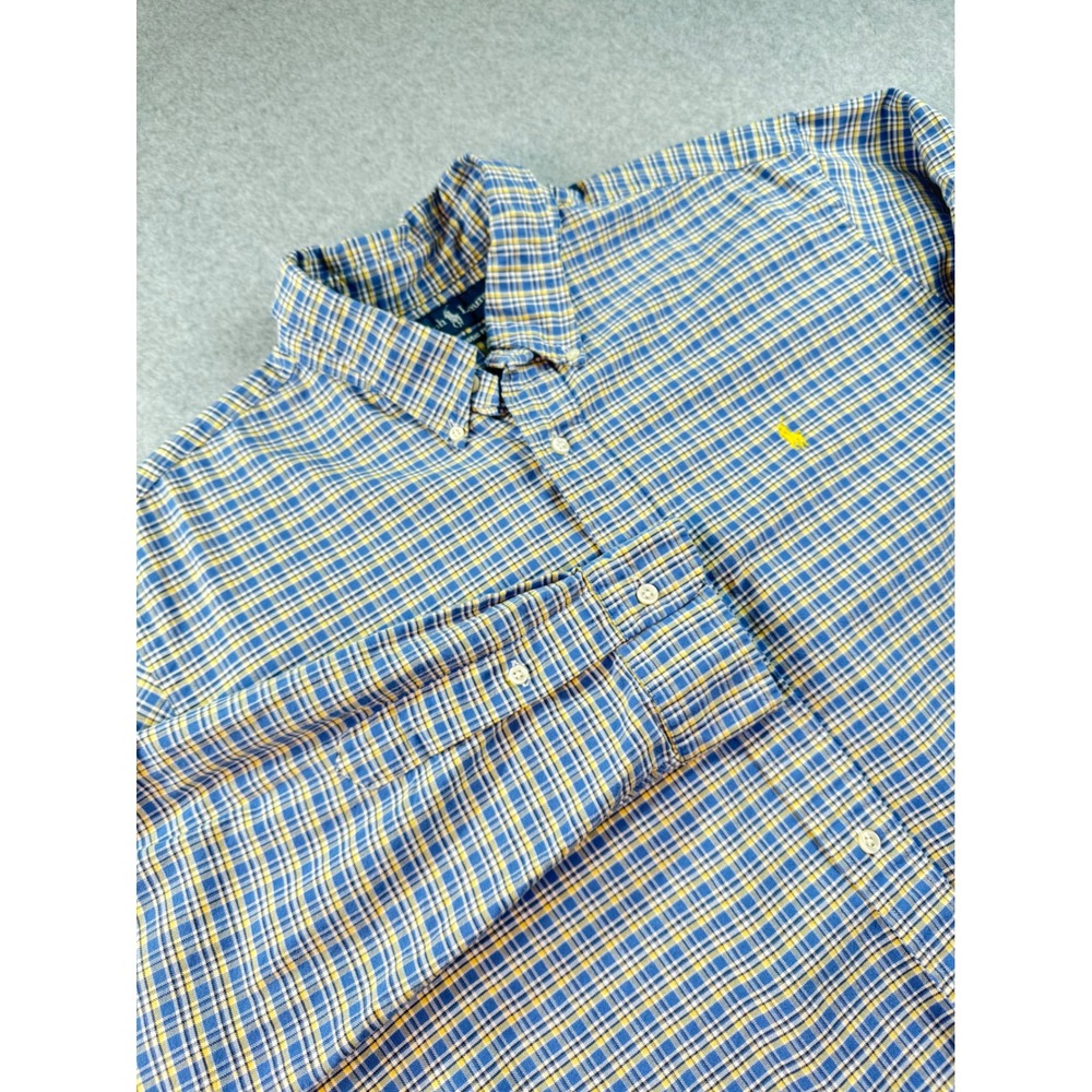 Polo Ralph Lauren Mens XL Classic Fit Plaid Button Down Shirt Blue Yellow Cotton
